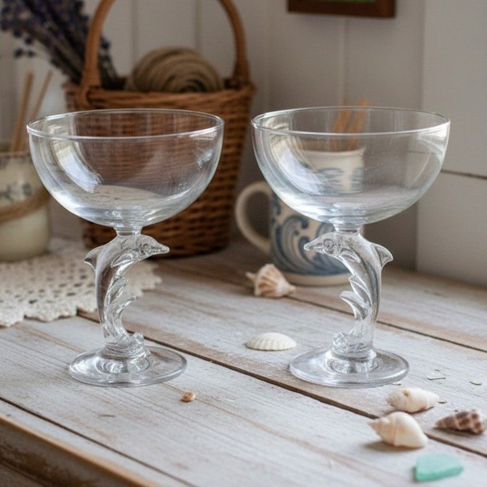 2 Cristal D'Arques Durand Dolphy Clear Champagne Tall Sherbert Glasses